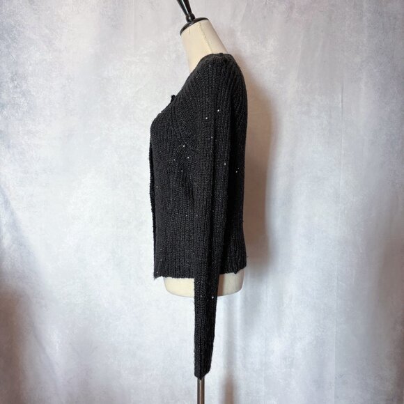 Jennifer Lopez Sequin Knit Cardigan Sweater Double Breast Metallic Black Size S - Picture 2 of 12